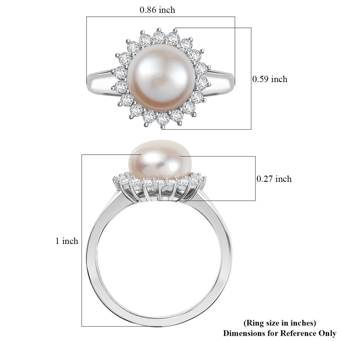 D'Joy Freshwater Pearl and White Zircon 0.65 ctw Sunburst Ring in Rhodium Over Sterling Silver (Size 10.0) image number 5