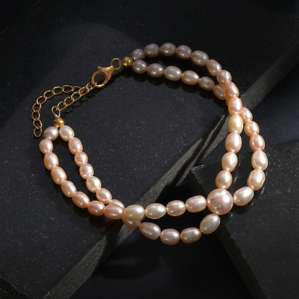 D'Joy Peach Freshwater Pearl Bracelet in 18K Vermeil Yellow Gold Over Sterling Silver (7.25 In) image number 1