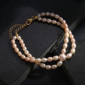 D'Joy Peach Freshwater Pearl Bracelet in 18K Vermeil Yellow Gold Over Sterling Silver (7.25 In)