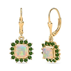 Ethiopian Welo Opal, Chrome Diapside 2.53 ctw Earrings in Vermeil Yellow Gold Over Sterling Silver