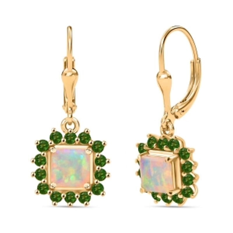 Ethiopian Welo Opal, Chrome Diopside 2.53 ctw Earrings in Vermeil Yellow Gold Over Sterling Silver