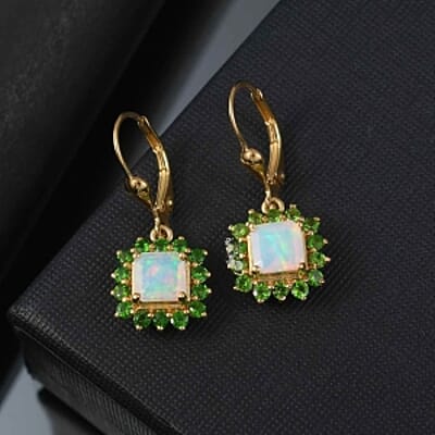 Ethiopian Welo Opal, Chrome Diopside 2.53 ctw Earrings in Vermeil Yellow Gold Over Sterling Silver