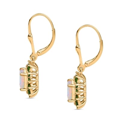 Ethiopian Welo Opal, Chrome Diopside 2.53 ctw Earrings in Vermeil Yellow Gold Over Sterling Silver