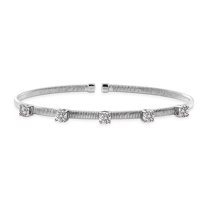 Luxuriant Lab Grown Diamond E-F VS 1.25 ctw Coiled Spring Cuff Bracelet in 10K White Gold (7.25 In)