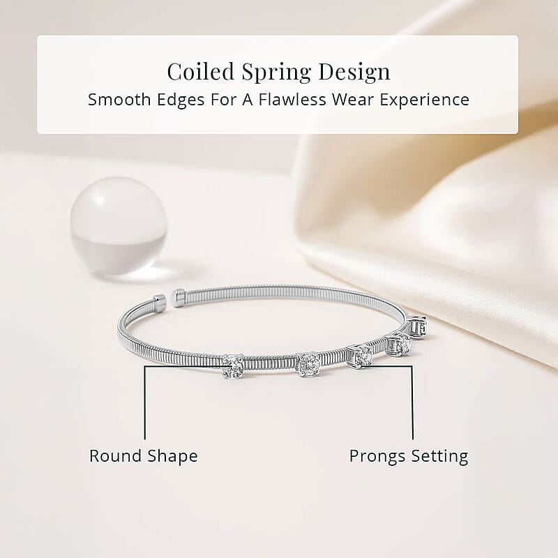 Luxuriant Lab Grown Diamond E-F VS 1.25 ctw Coiled Spring Cuff Bracelet in 10K White Gold (7.25 In)