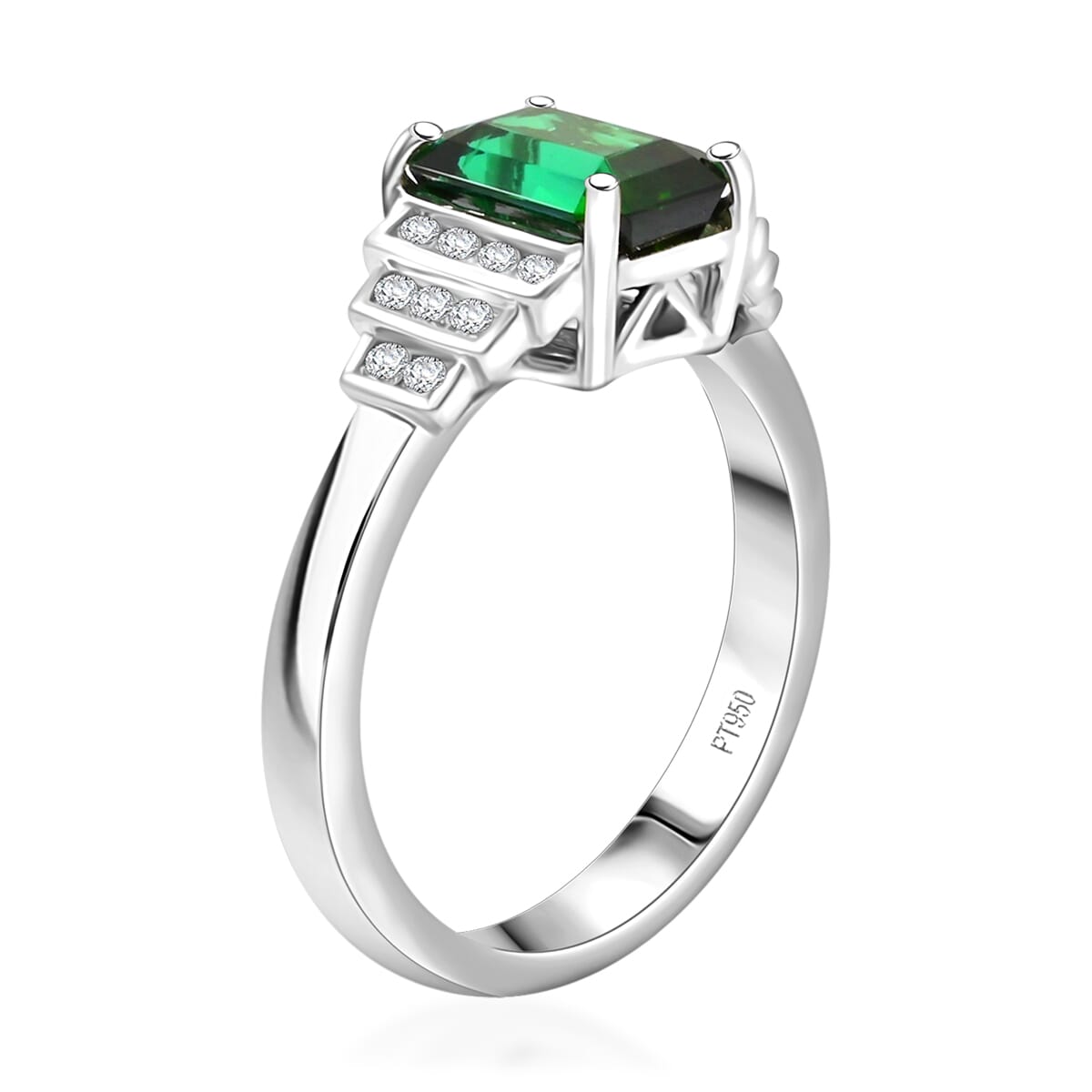 Certified & Appraised Rhapsody AAAA Lagoon Tourmaline and E-F VS Diamond 2.00 ctw Ring in 950 Platinum (Size 10.0) 6.16 Grams image number 3