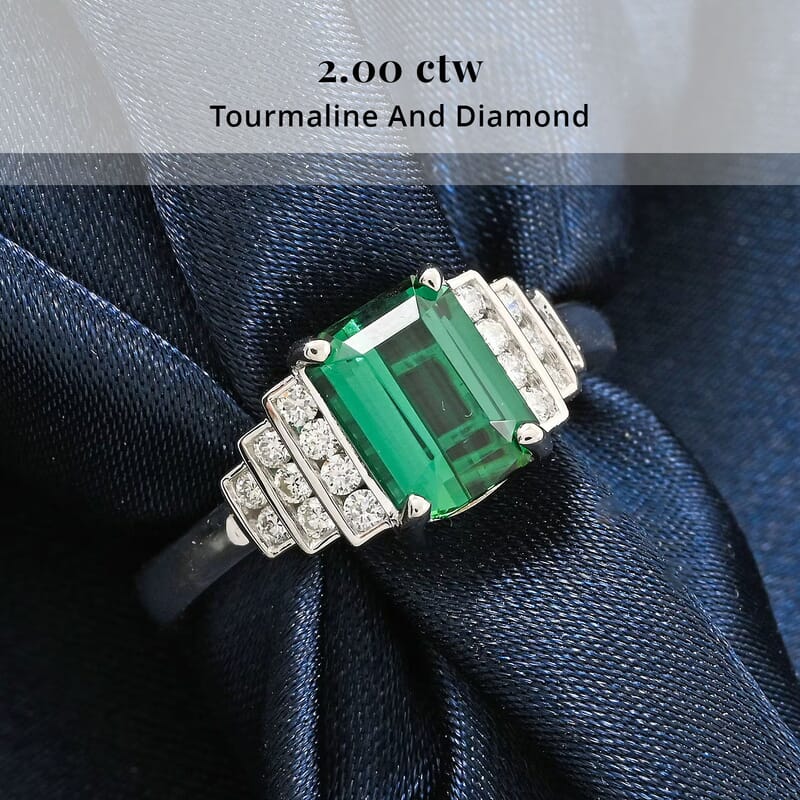 Certified & Appraised Rhapsody AAAA Lagoon Tourmaline and E-F VS Diamond 2.00 ctw Ring in 950 Platinum (Size 10.5) 6.16 Grams