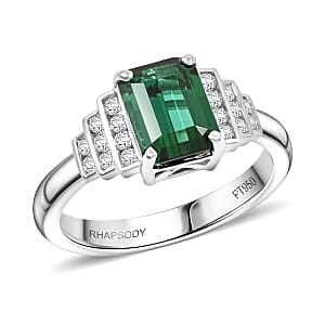 Certified & Appraised Rhapsody AAAA Lagoon Tourmaline and E-F VS Diamond 2.00 ctw Ring in 950 Platinum (Size 11.5) 6.16 Grams