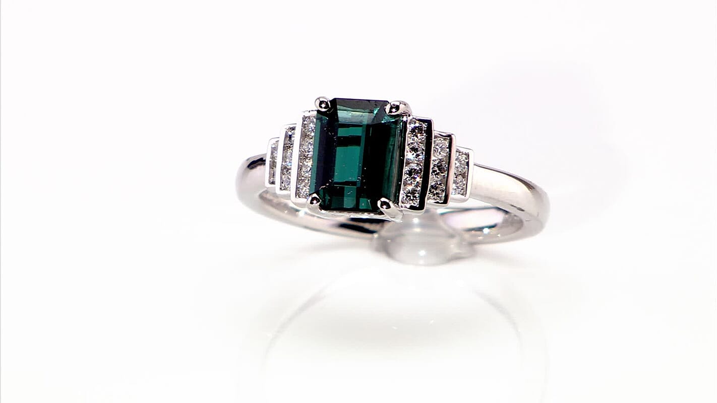 Certified & Appraised Rhapsody AAAA Lagoon Tourmaline and E-F VS Diamond 2.00 ctw Ring in 950 Platinum 6.16 Grams