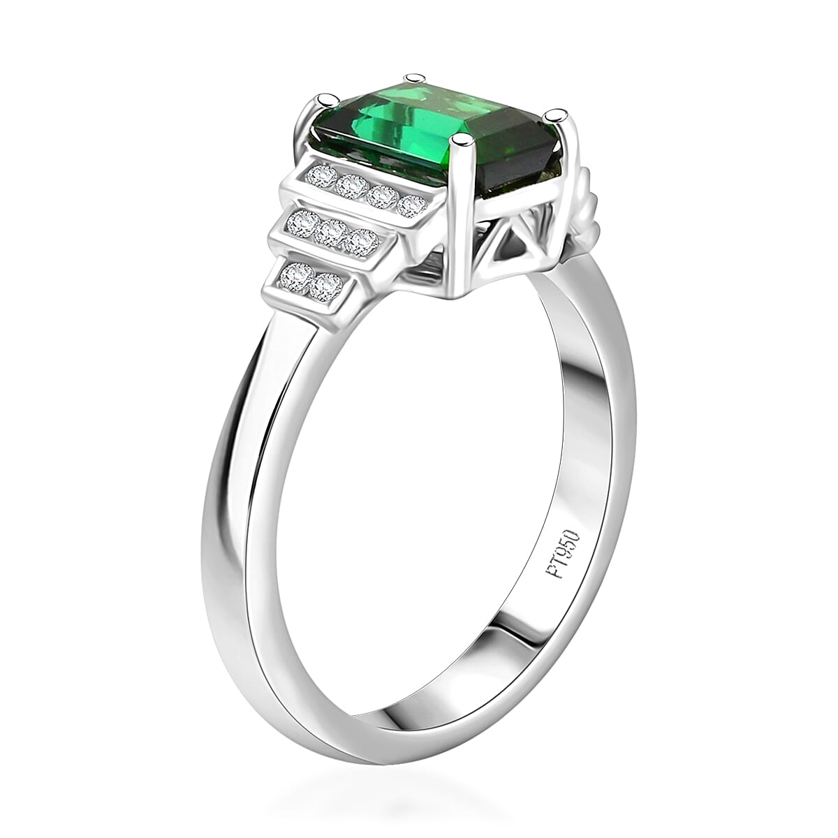 Certified & Appraised Rhapsody AAAA Lagoon Tourmaline and E-F VS Diamond 2.00 ctw Ring in 950 Platinum (Size 8.0) 6.16 Grams image number 3