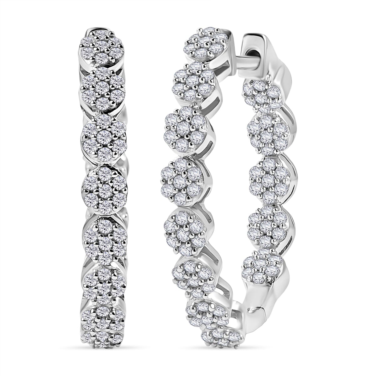 D’Joy Diamond 0.90 ctw Garland of Grace Hoop Earrings in Rhodium Over Sterling Silver  image number 0