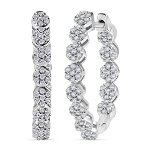 D’Joy Diamond 0.90 ctw Classic Hoop Earrings in Rhodium Over Sterling Silver 