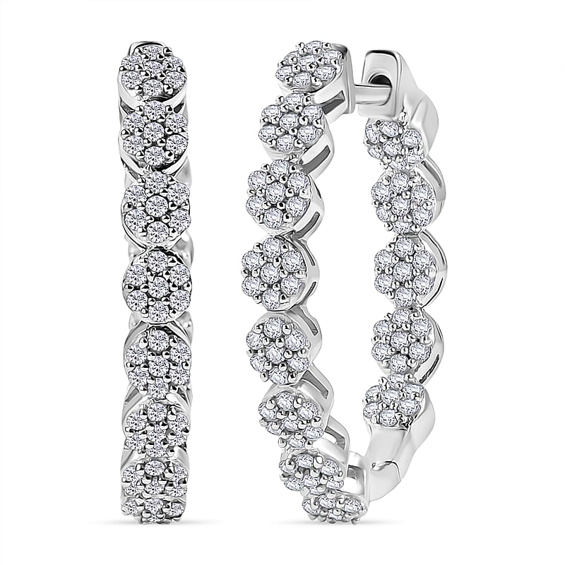 D'Joy Diamond 0.90 ctw Garland of Grace Hoop Earrings in Rhodium Over Sterling Silver