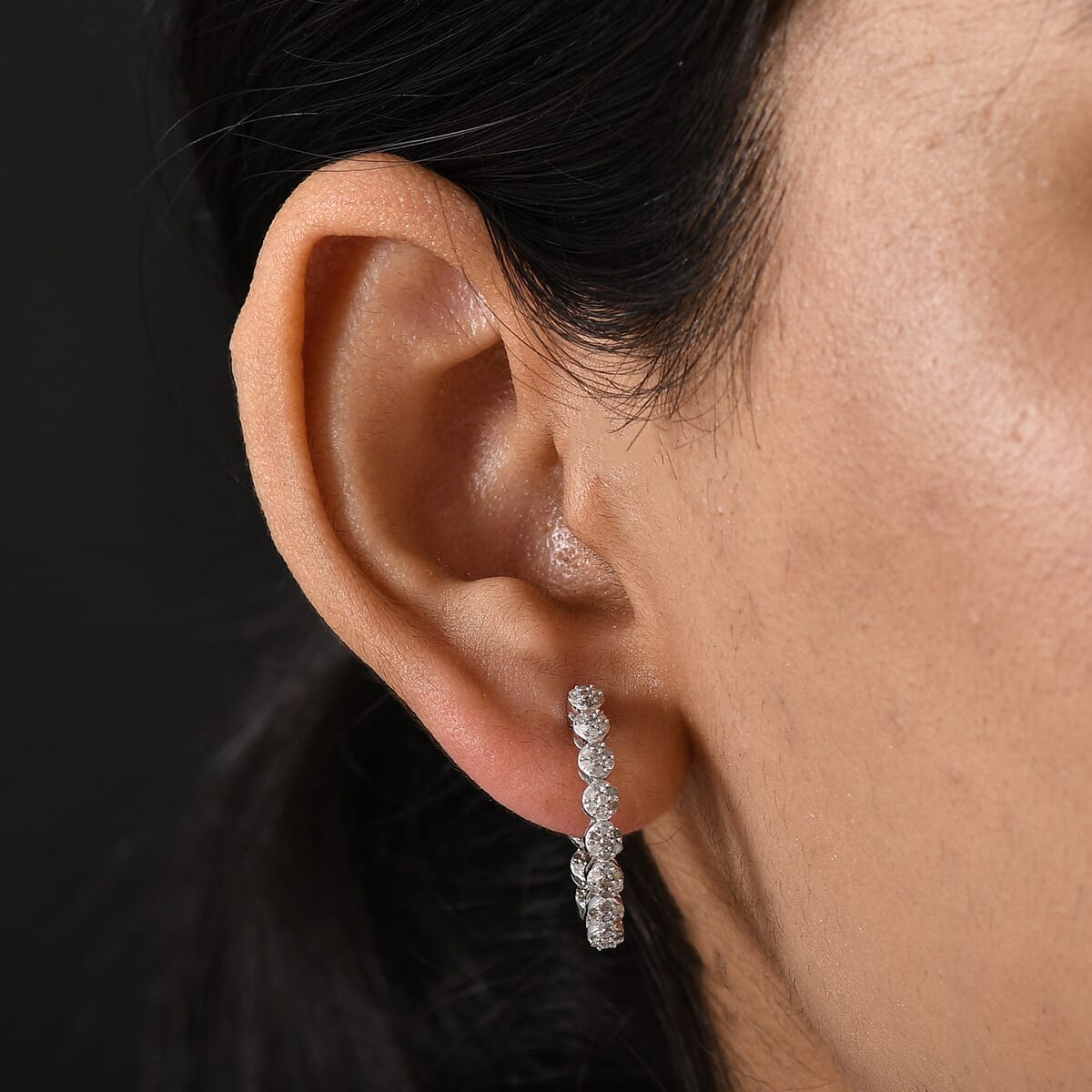 D’Joy Diamond 0.90 ctw Garland of Grace Hoop Earrings in Rhodium Over Sterling Silver  image number 2