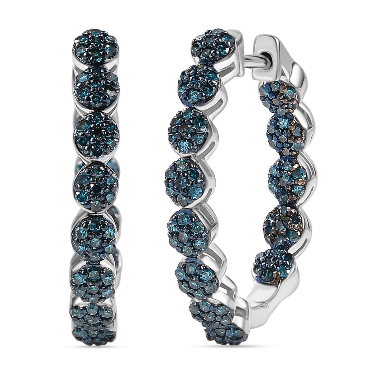 D’Joy Blue Diamond 0.90 ctw Garland of Grace Hoop Earrings in Rhodium Over Sterling Silver image number 0