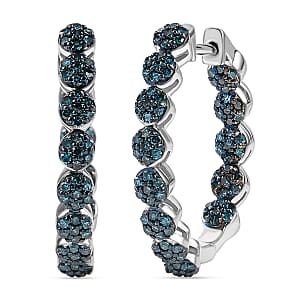 D'Joy Blue Diamond 0.90 ctw Garland of Grace Hoop Earrings in Rhodium Over Sterling Silver