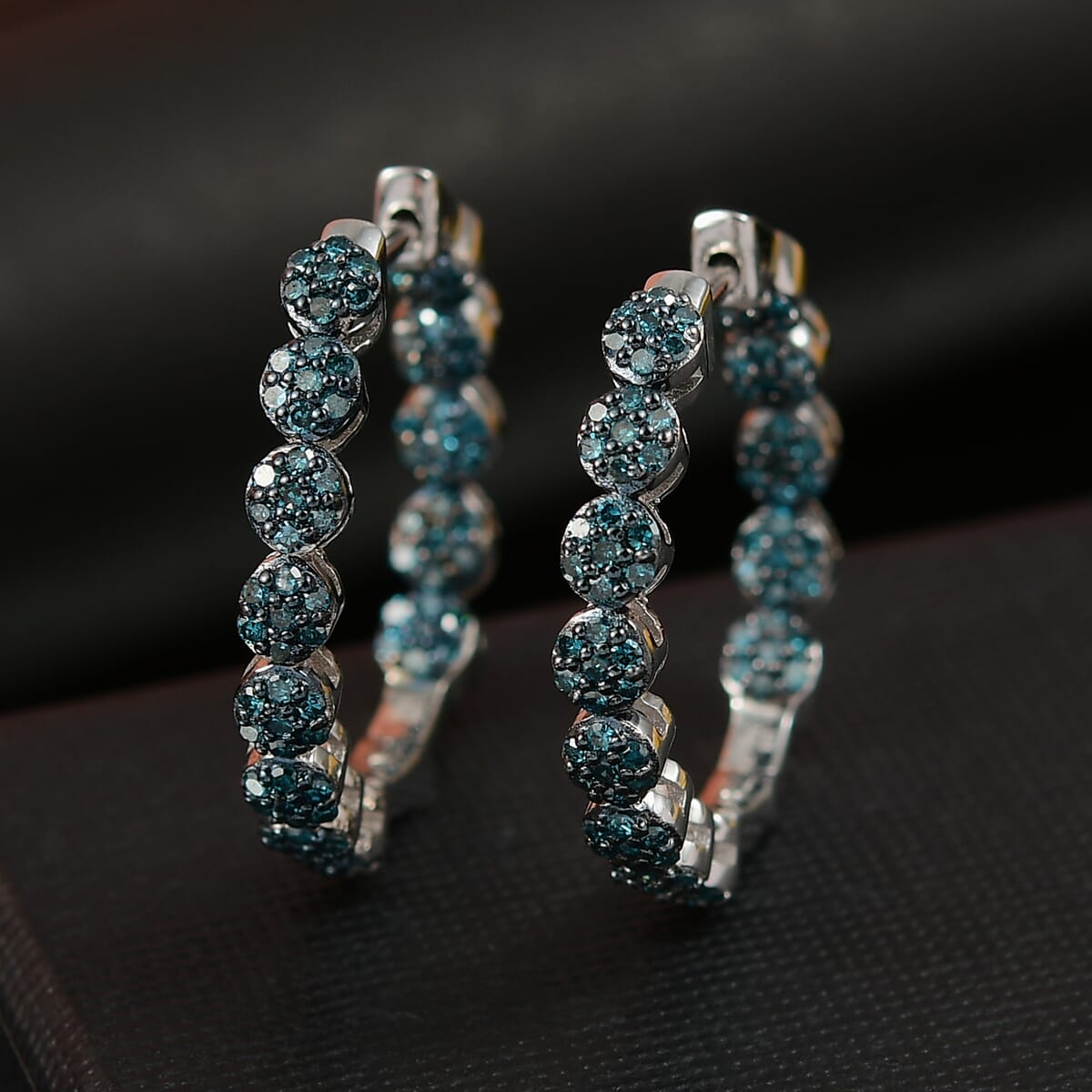 D’Joy Blue Diamond 0.90 ctw Garland of Grace Hoop Earrings in Rhodium Over Sterling Silver image number 1