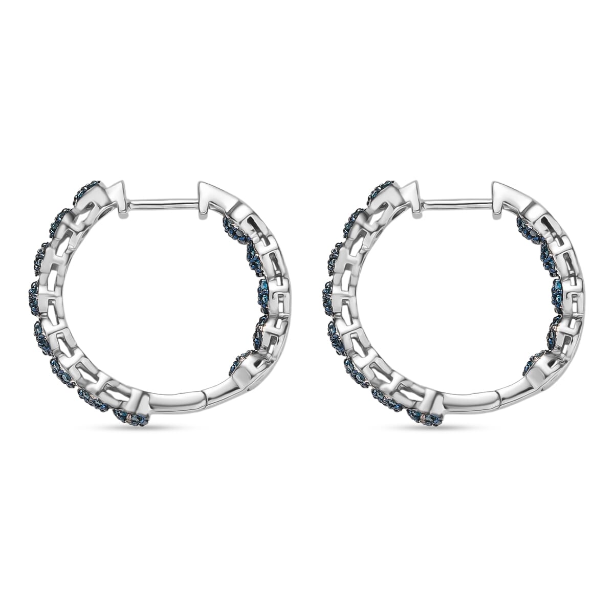 D’Joy Blue Diamond 0.90 ctw Garland of Grace Hoop Earrings in Rhodium Over Sterling Silver image number 3