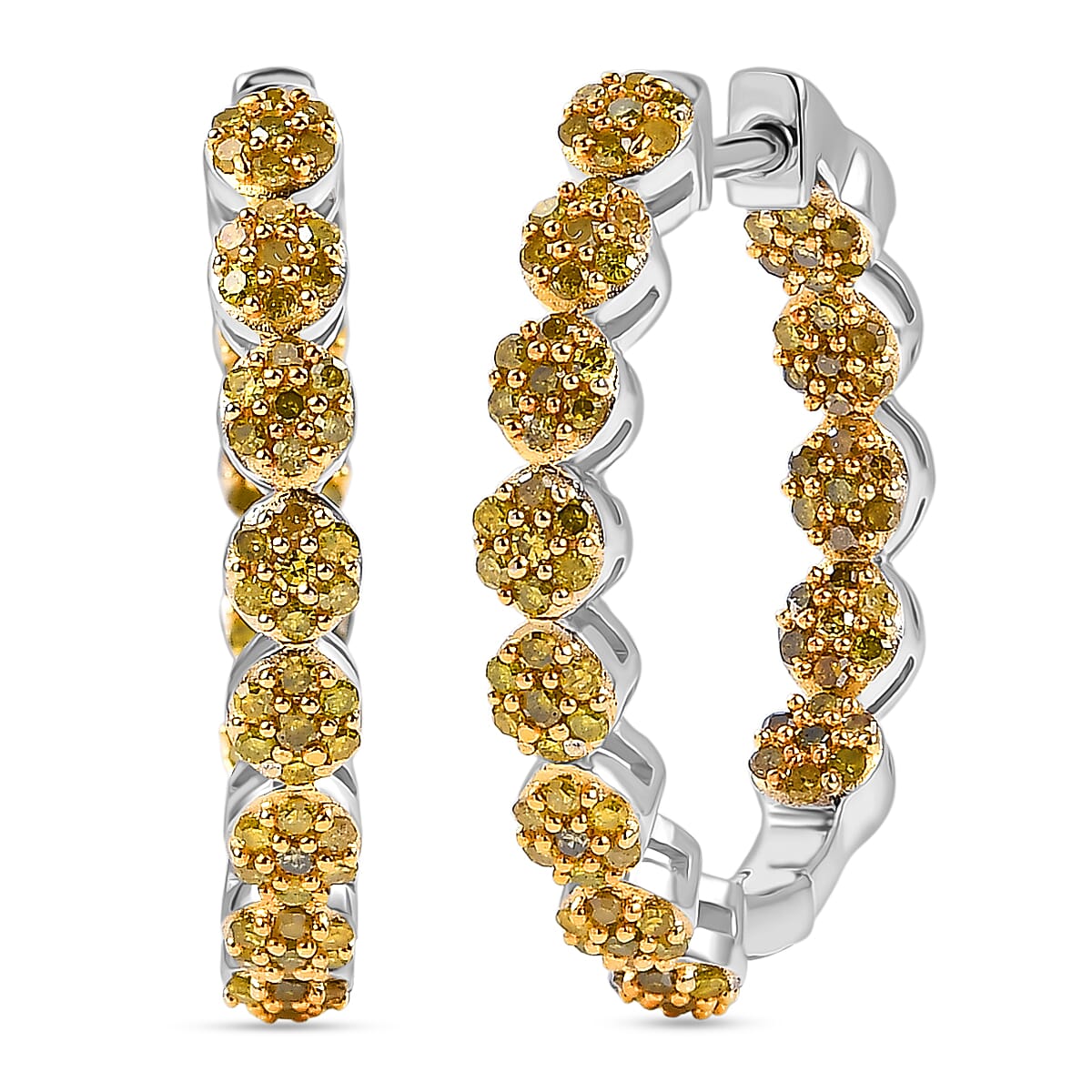 D'Joy Yellow Diamond 0.90 ctw Garland of Grace Hoop Earrings in Rhodium Over Sterling Silver image number 0