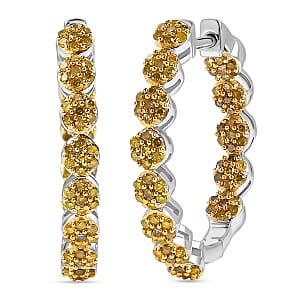 D'Joy Yellow Diamond 0.90 ctw Garland of Grace Hoop Earrings in Rhodium Over Sterling Silver