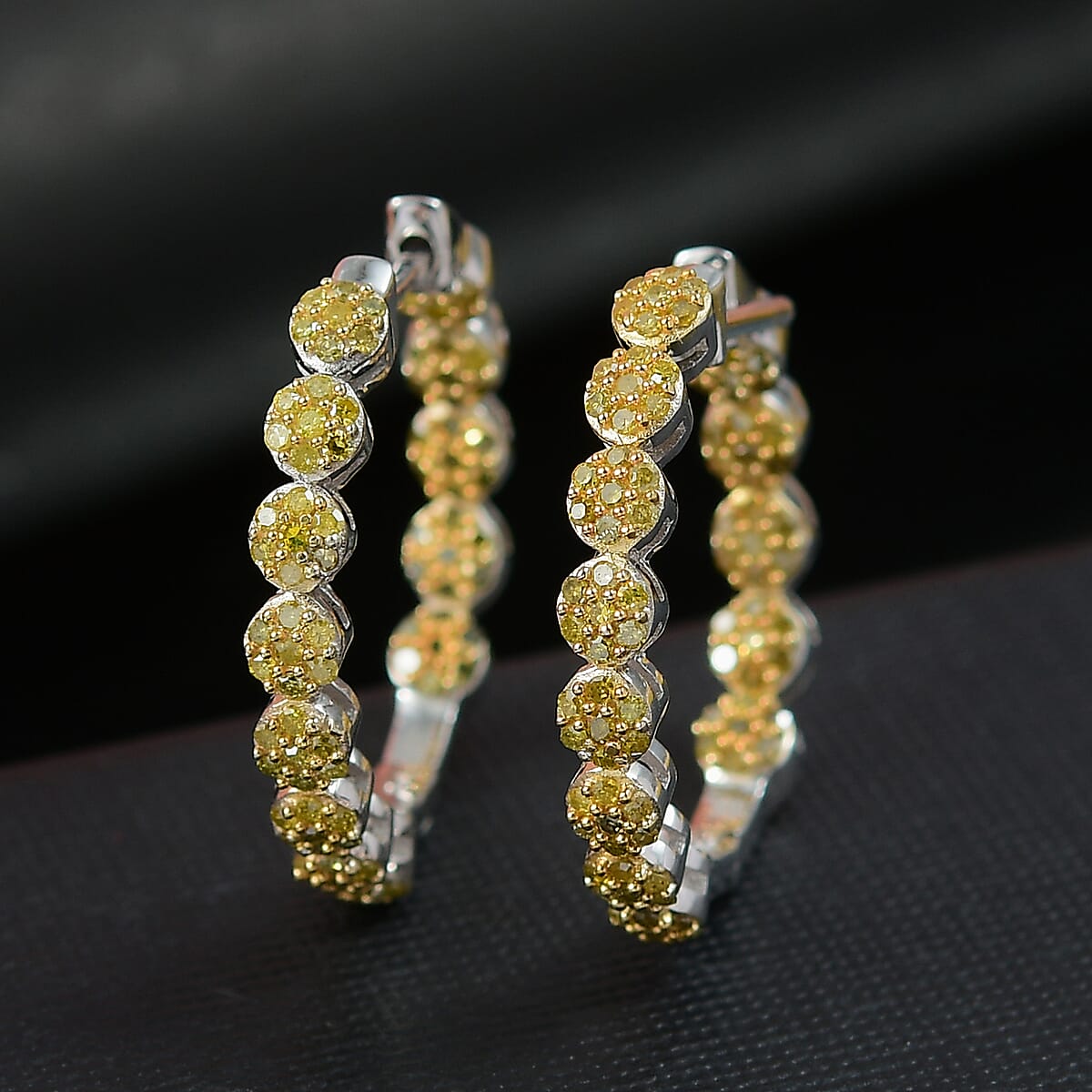 D'Joy Yellow Diamond 0.90 ctw Garland of Grace Hoop Earrings in Rhodium Over Sterling Silver image number 1