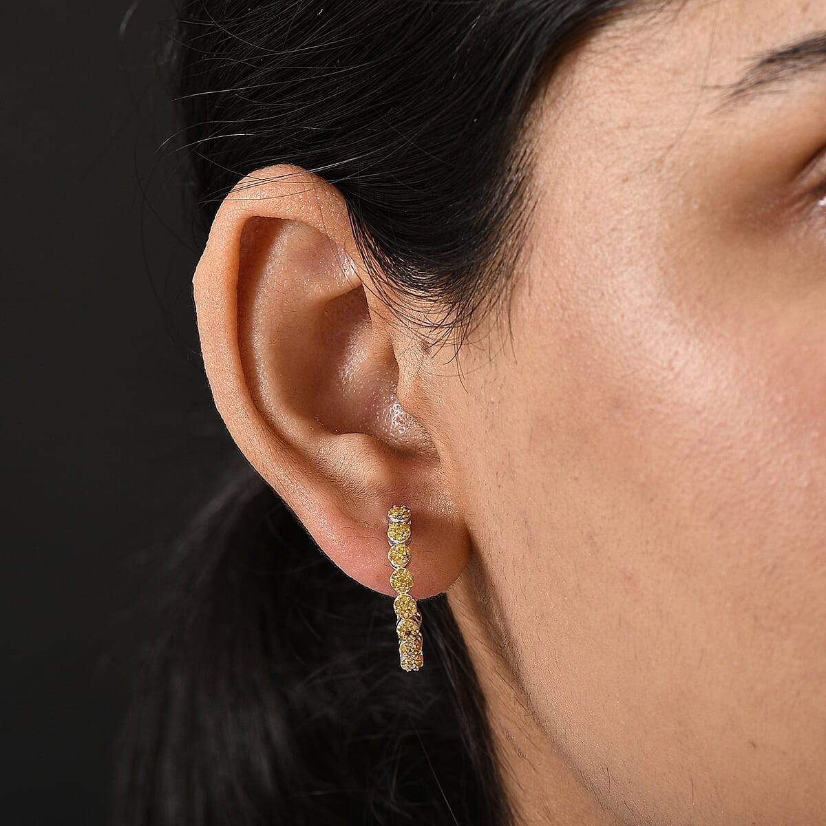 D'Joy Yellow Diamond 0.90 ctw Garland of Grace Hoop Earrings in Rhodium Over Sterling Silver image number 2