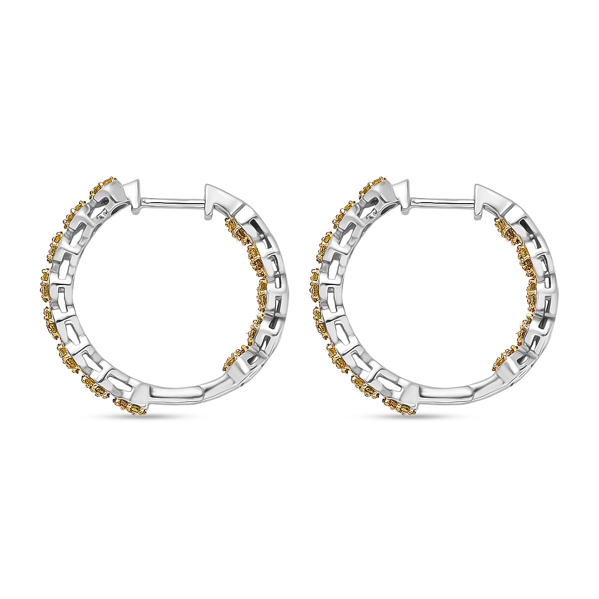 D'Joy Yellow Diamond 0.90 ctw Garland of Grace Hoop Earrings in Rhodium Over Sterling Silver image number 3