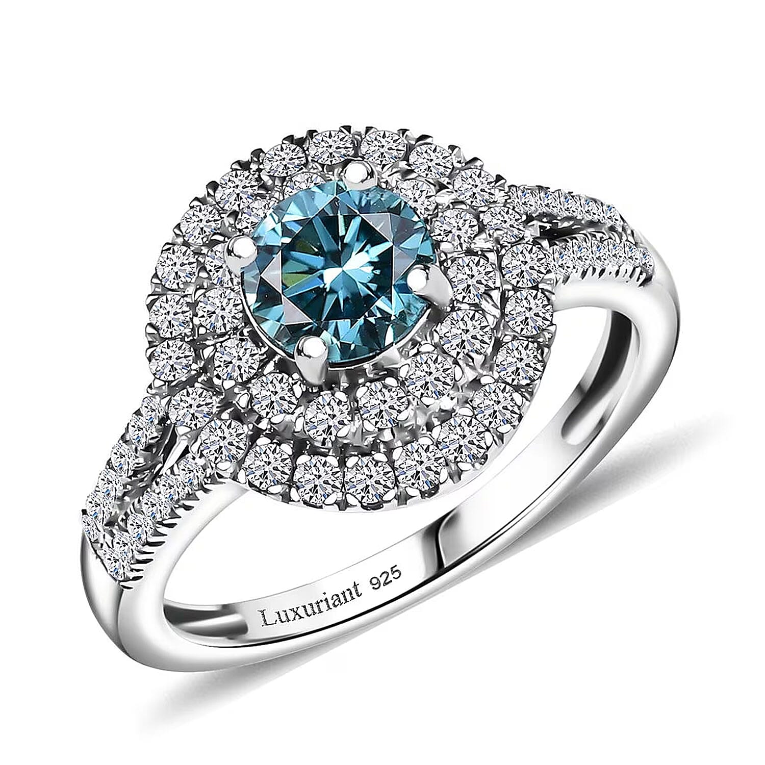 SGL Certified Luxuriant Lab Grown Blue and White Diamond VS 1.50 ctw Ocean Halo Ring in Rhodium Over Sterling Silver (Size 6.0)