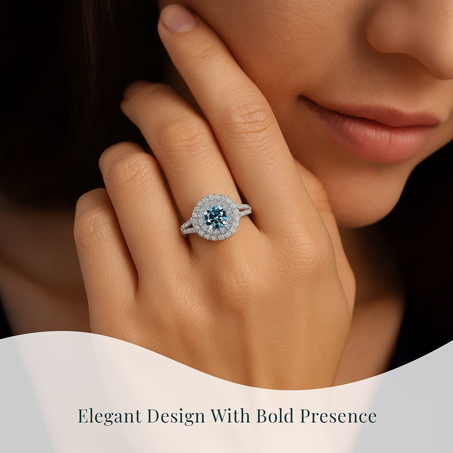 SGL Certified Luxuriant Lab Grown Blue and White Diamond VS 1.50 ctw Ocean Halo Ring in Rhodium Over Sterling Silver (Size 6.0)