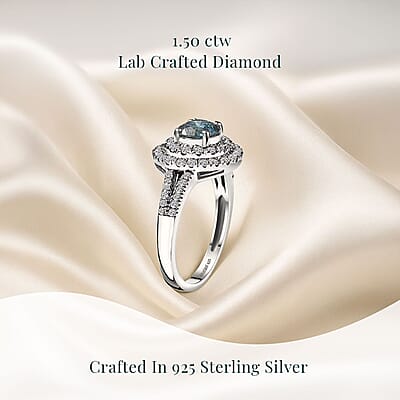 SGL Certified Luxuriant Lab Grown Blue and White Diamond VS 1.50 ctw Ocean Halo Ring in Rhodium Over Sterling Silver (Size 6.0)