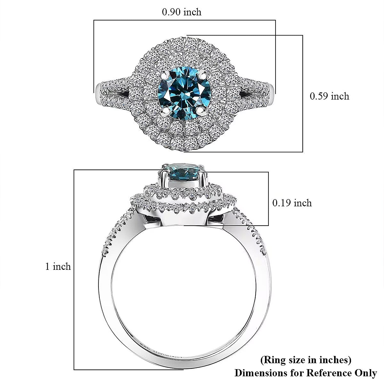 SGL Certified Luxuriant Lab Grown Blue and White Diamond VS 1.50 ctw Ocean Halo Ring in Rhodium Over Sterling Silver (Size 6.0)