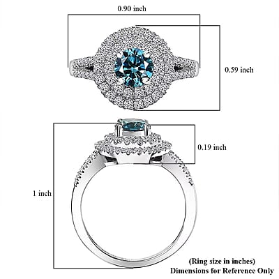 SGL Certified Luxuriant Lab Grown Blue and White Diamond VS 1.50 ctw Ocean Halo Ring in Rhodium Over Sterling Silver (Size 6.0)