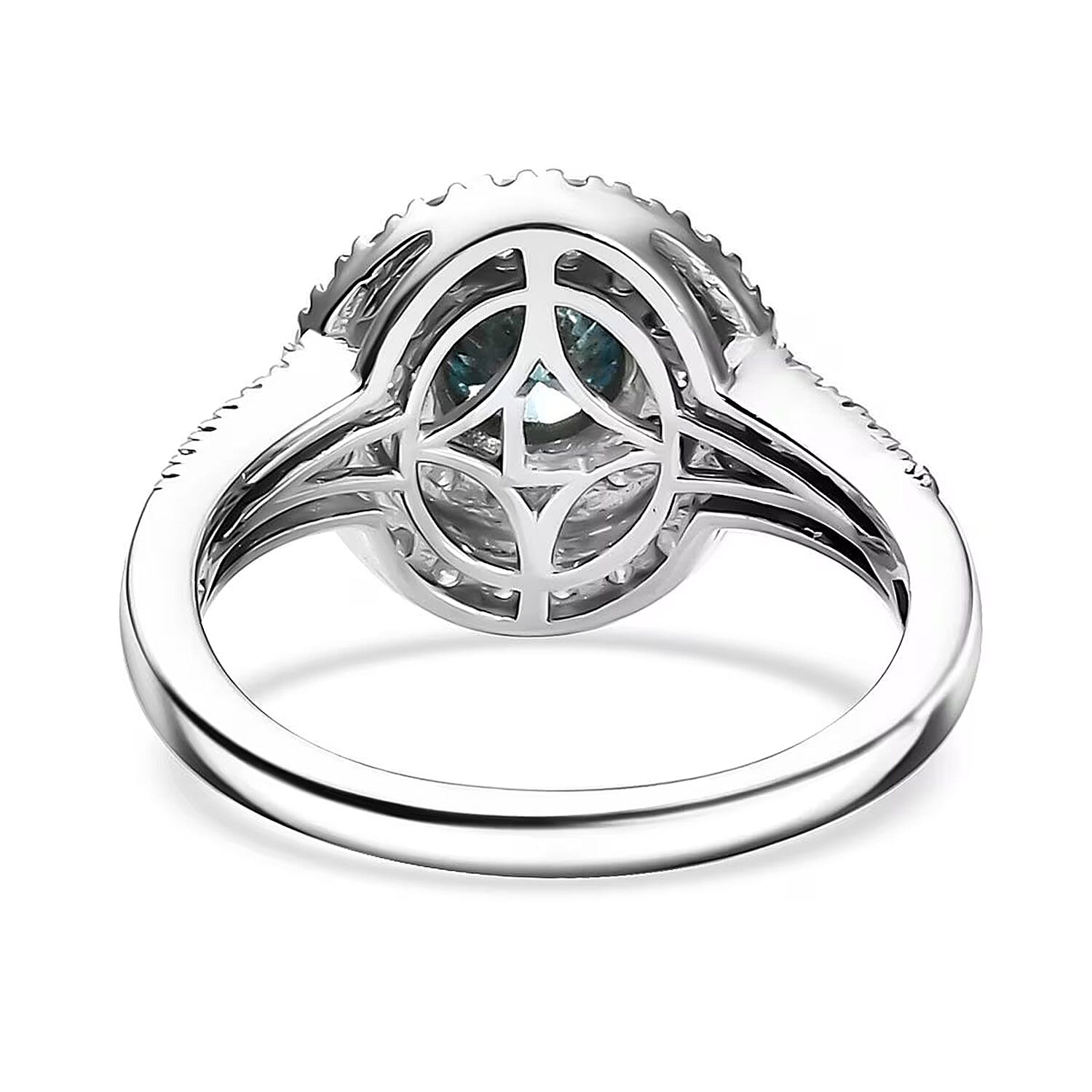 SGL Certified Luxuriant Lab Grown Blue and White Diamond VS 1.50 ctw Ocean Halo Ring in Rhodium Over Sterling Silver (Size 6.0)