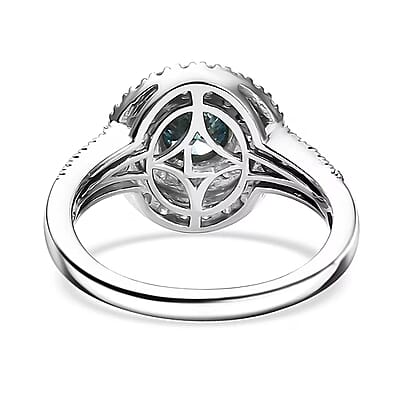SGL Certified Luxuriant Lab Grown Blue and White Diamond VS 1.50 ctw Ocean Halo Ring in Rhodium Over Sterling Silver (Size 6.0)