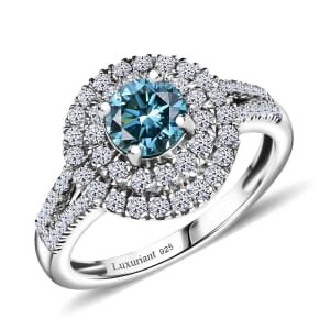 Luxuriant Lab Grown Blue Diamond (IR) and Lab Grown White Diamond VS 1.50 ctw Ring in Rhodium Over Sterling Silver (Size 8.0)