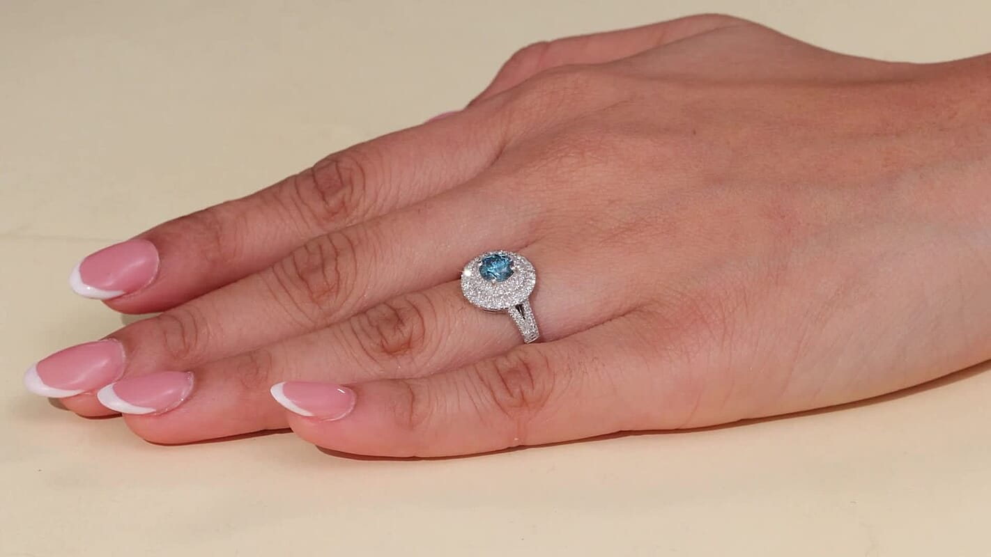 Luxuriant Lab Grown Blue and White Diamond (VS) Ring in Rhodium Over Sterling Silver (Size 6.0) 1.50 ctw
