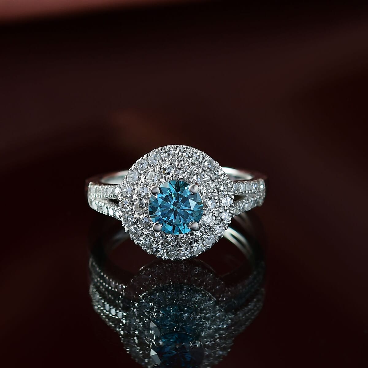 Luxuriant Lab Grown Blue Diamond (IR) and Lab Grown White Diamond VS 1.50 ctw Ring in Rhodium Over Sterling Silver (Size 8.0) image number 1