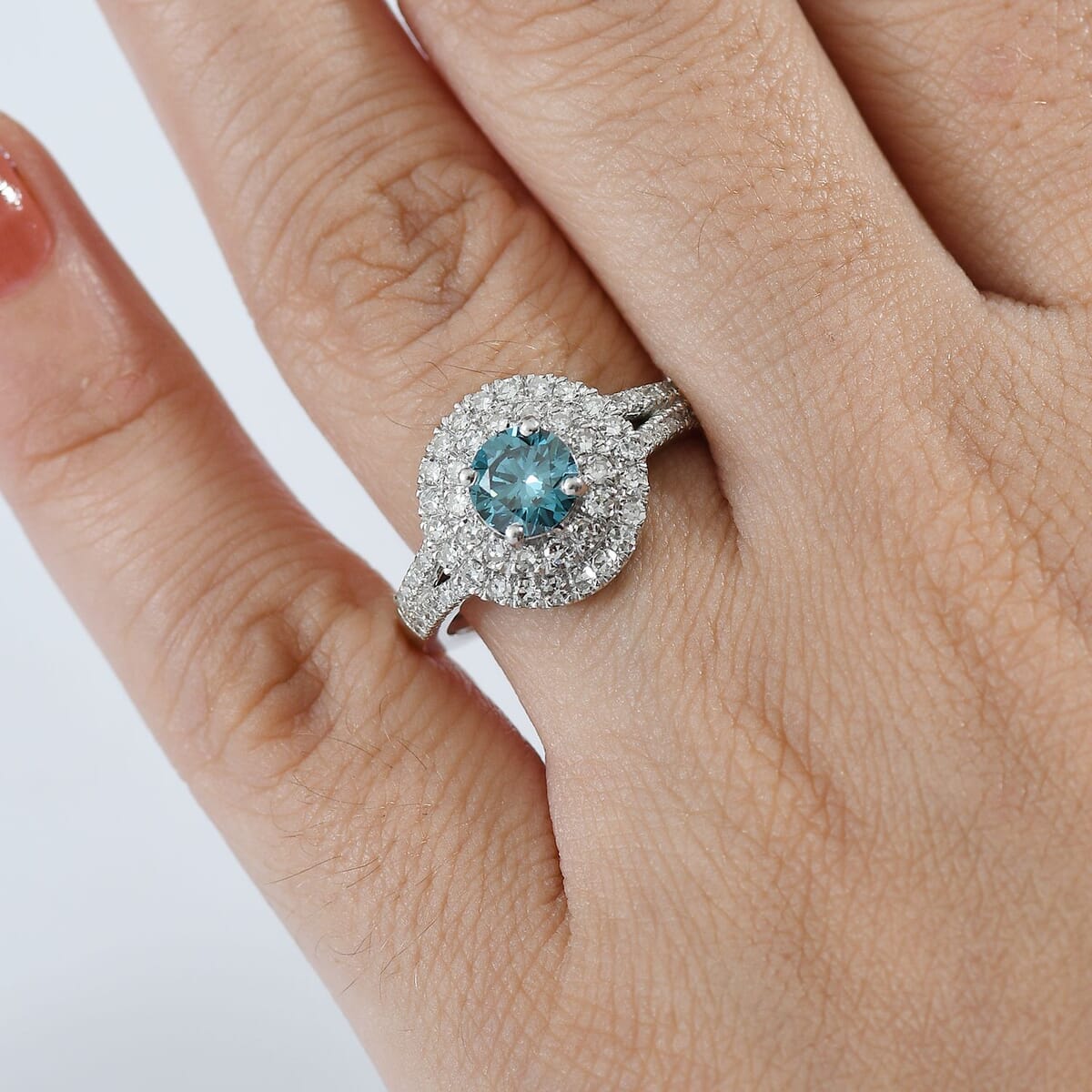 Luxuriant Lab Grown Blue Diamond (IR) and Lab Grown White Diamond VS 1.50 ctw Ring in Rhodium Over Sterling Silver (Size 8.0) image number 2