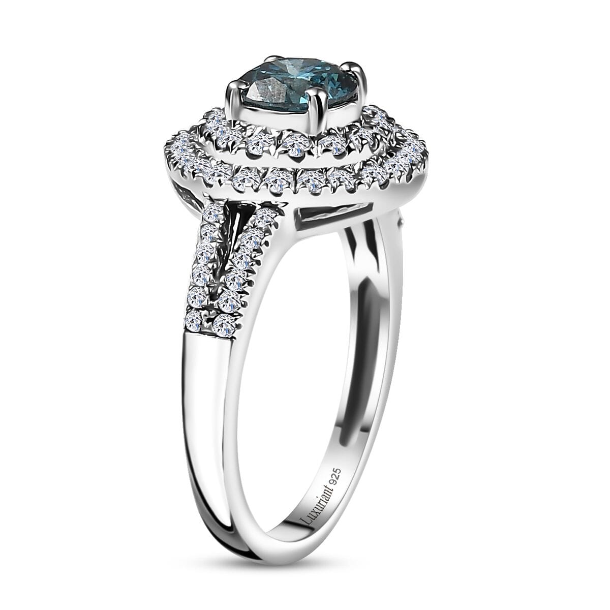 Luxuriant Lab Grown Blue Diamond (IR) and Lab Grown White Diamond VS 1.50 ctw Ring in Rhodium Over Sterling Silver (Size 8.0) image number 3