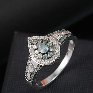 D'Joy Narsipatnam Alexandrite and White Zircon 1.30 ctw Regal Reflections Ring in Rhodium Over Sterling Silver (Size 10.0)