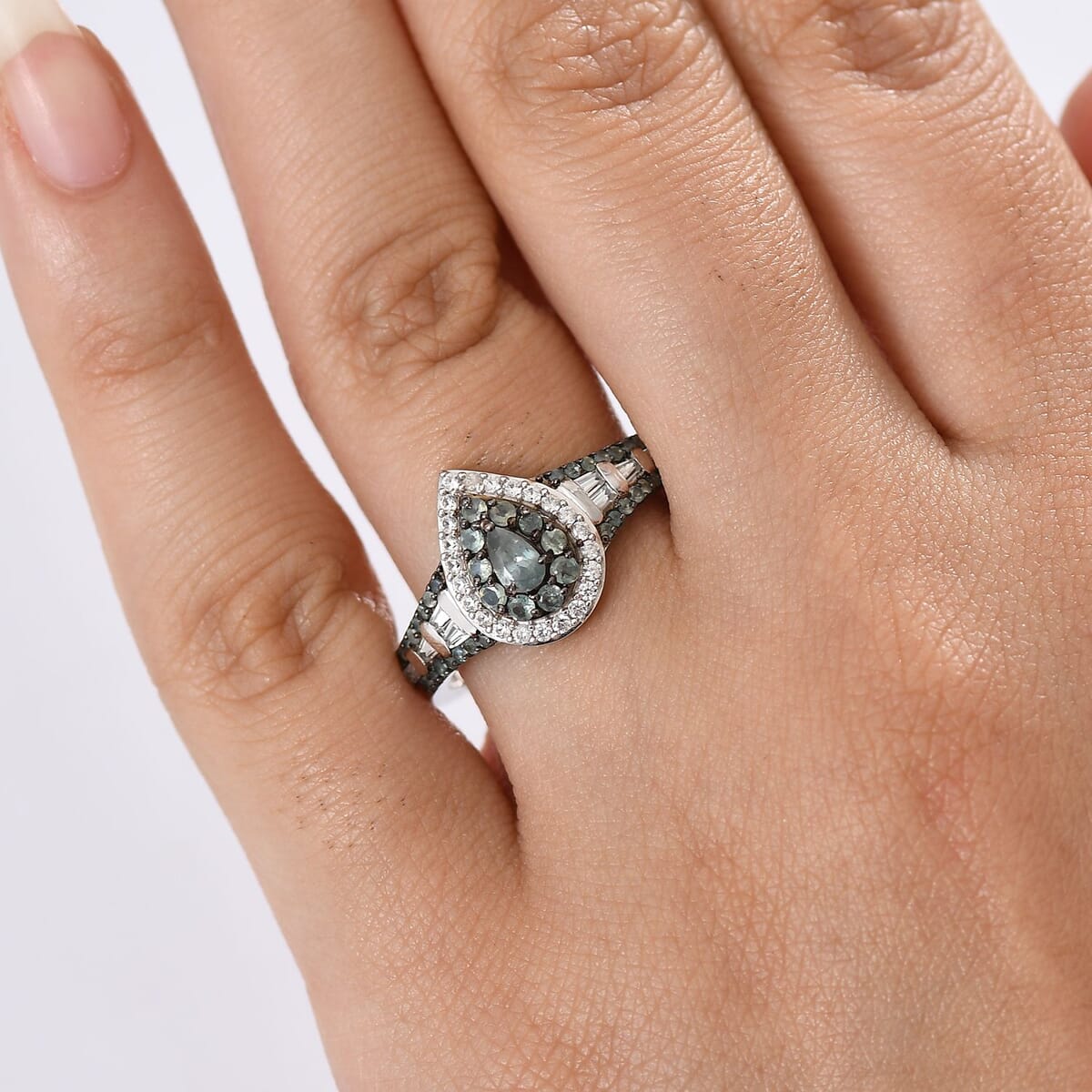 D'Joy Narsipatnam Alexandrite and White Zircon 1.30 ctw Regal Reflections Ring in Rhodium Over Sterling Silver (Size 10.0) image number 2