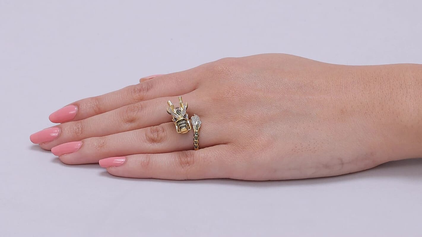 GP Green and White Diamond 0.60 ctw Ring in 18K Vermeil Yellow Gold Over Sterling Silver (Size 10.0)
