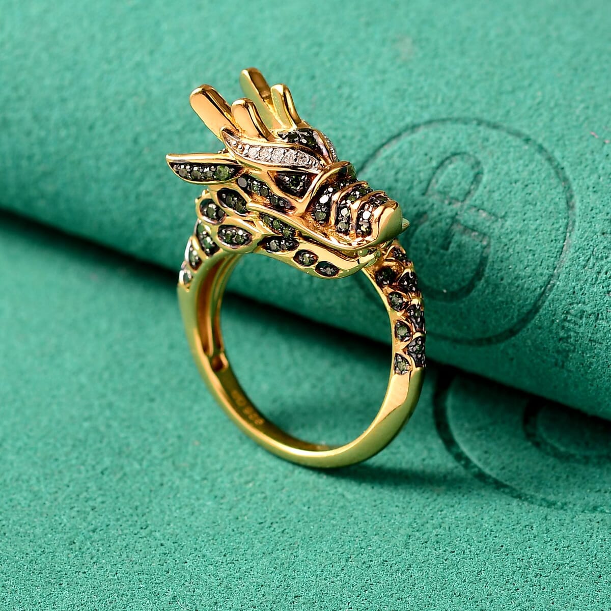 GP Green and White Diamond 0.60 ctw Ring in 18K Vermeil Yellow Gold Over Sterling Silver (Size 10.0) image number 1