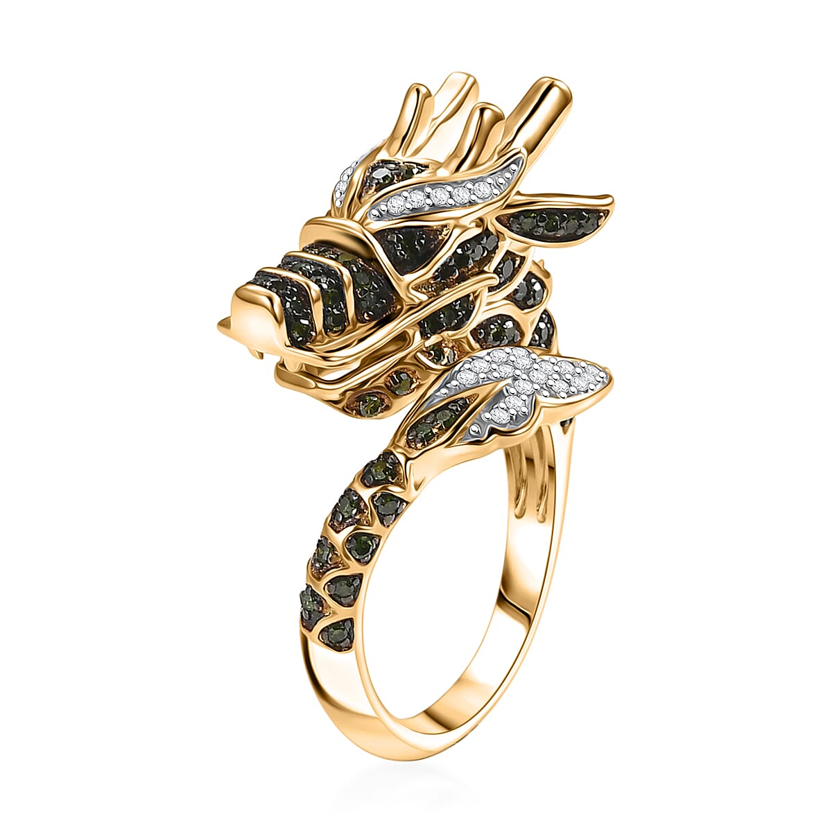 GP Trionfo Collection Green and White Diamond 0.60 ctw Ring in 18K Vermeil Yellow Gold Over Sterling Silver (Size 10.0)