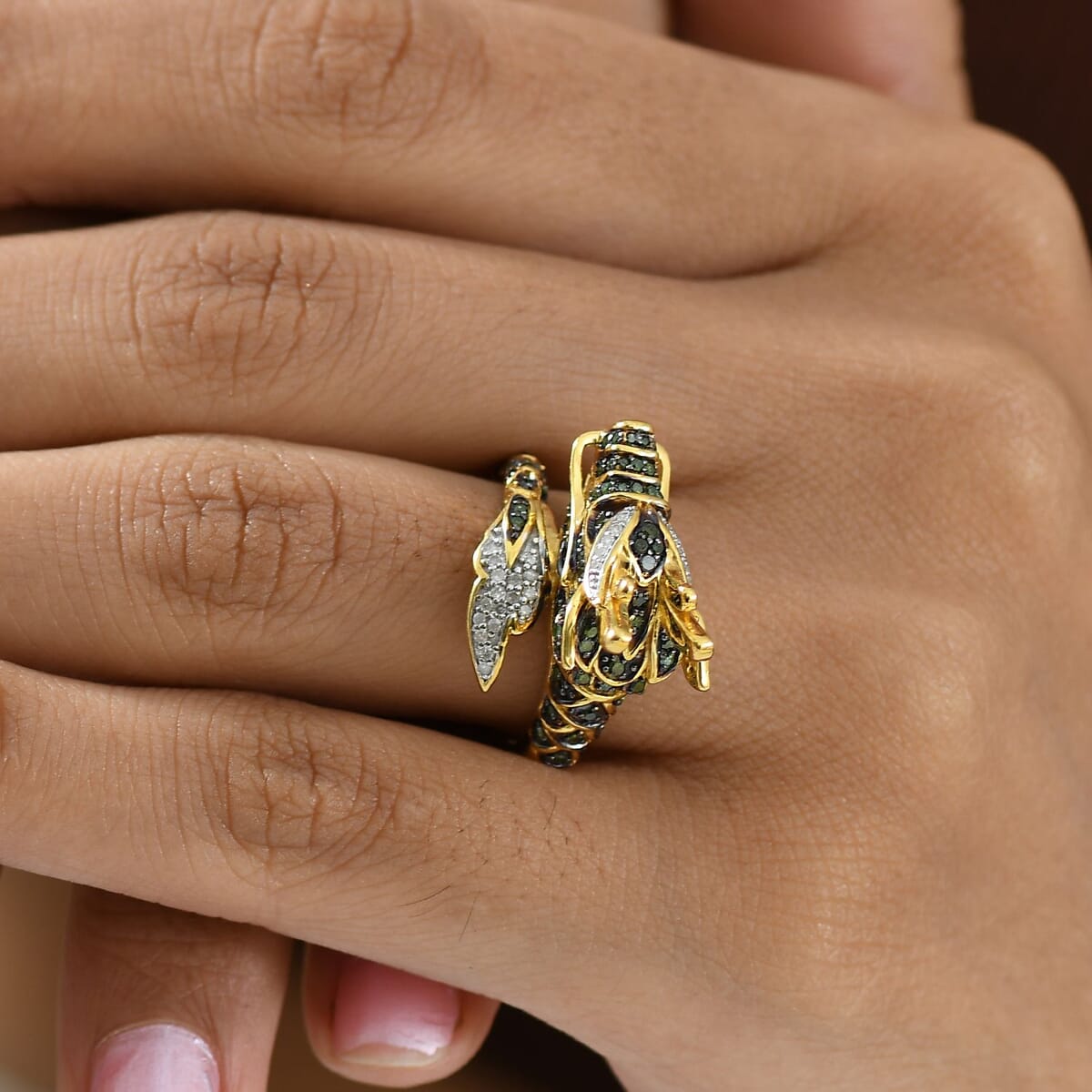 GP Green and White Diamond 0.60 ctw Ring in 18K Vermeil Yellow Gold Over Sterling Silver (Size 10.0) image number 3