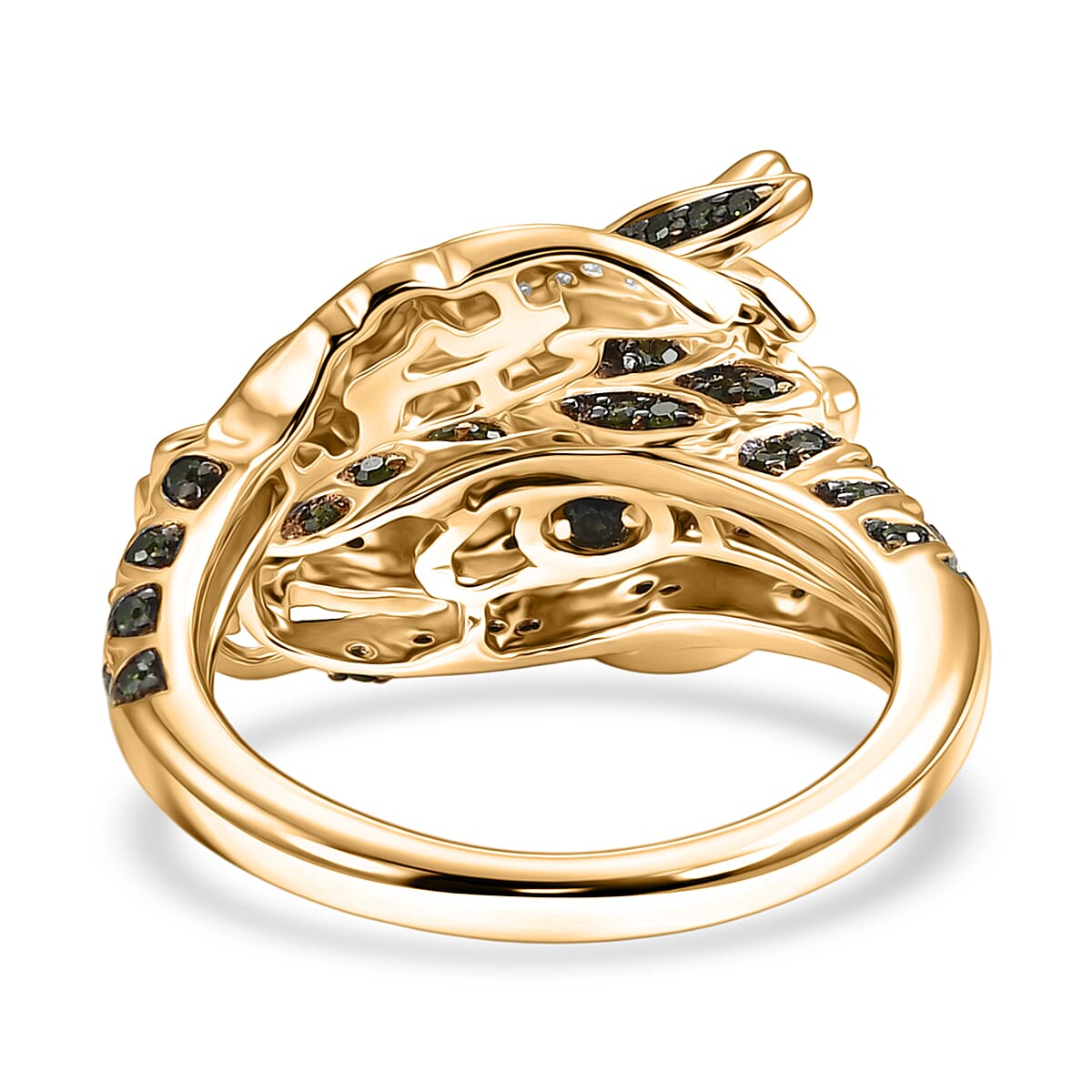 GP Trionfo Collection Green and White Diamond 0.60 ctw Ring in 18K Vermeil Yellow Gold Over Sterling Silver (Size 10.0)