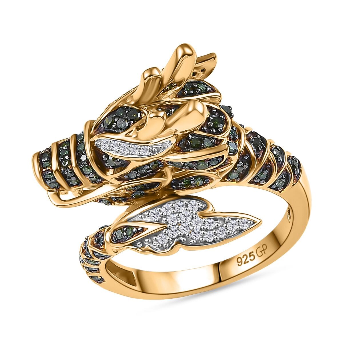 GP Trionfo Collection Green and White Diamond 0.60 ctw Ring in 18K Vermeil Yellow Gold Over Sterling Silver (Size 5.0) image number 0