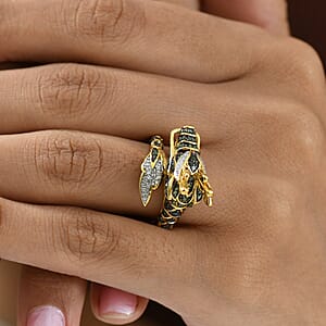 GP Trionfo Collection Green and White Diamond 0.60 ctw Ring in 18K Vermeil Yellow Gold Over Sterling Silver (Size 7.0)