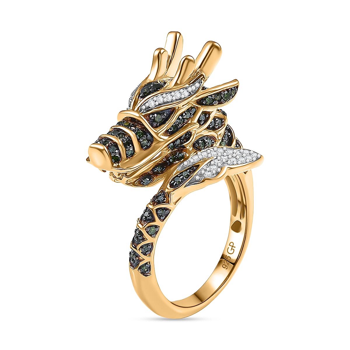 GP Trionfo Collection Green and White Diamond 0.60 ctw Ring in 18K Vermeil Yellow Gold Over Sterling Silver (Size 7.0) image number 4