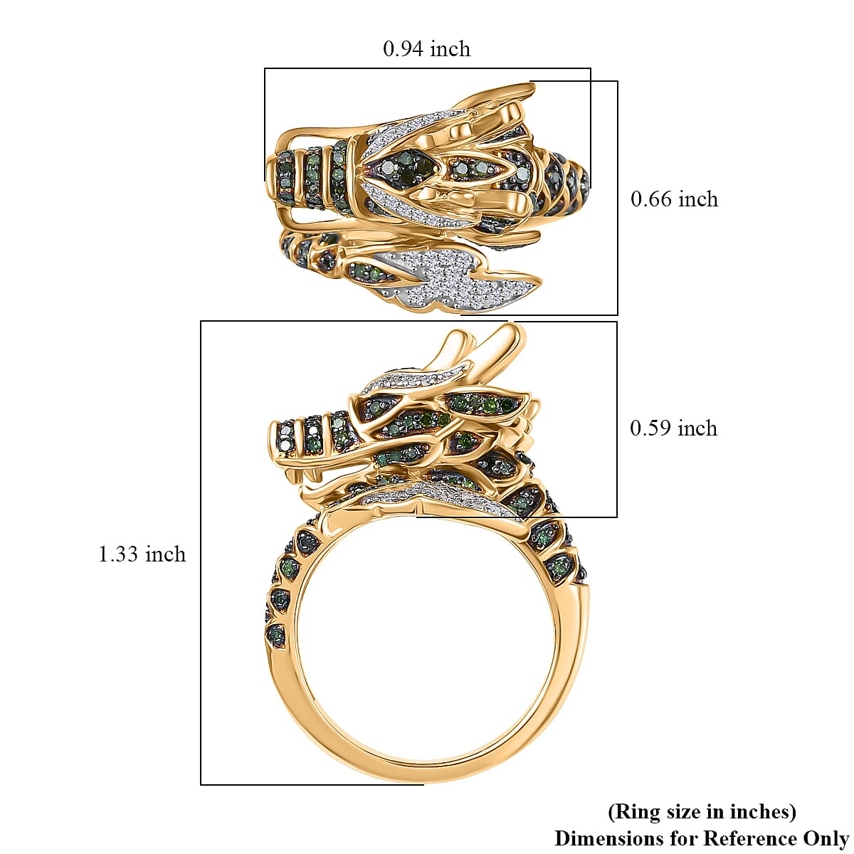 GP Trionfo Collection Green and White Diamond 0.60 ctw Ring in 18K Vermeil Yellow Gold Over Sterling Silver (Size 7.0) image number 6